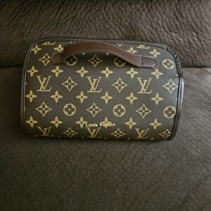 Brown and Gold Monogram Cosmetic Bag